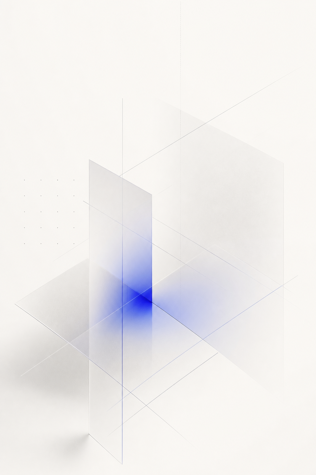 Composition abstraite de plans de verre et de lignes de grille, évoquant l'architecture d'une interface numérique