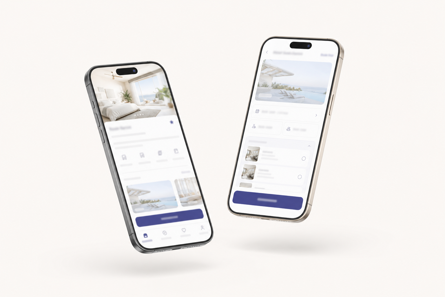 Deux smartphones présentant une application de réservation épurée